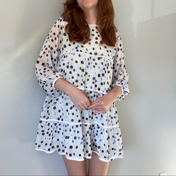 Polka Dot babydoll dress with pom pom detail - Picture 1 of 4
